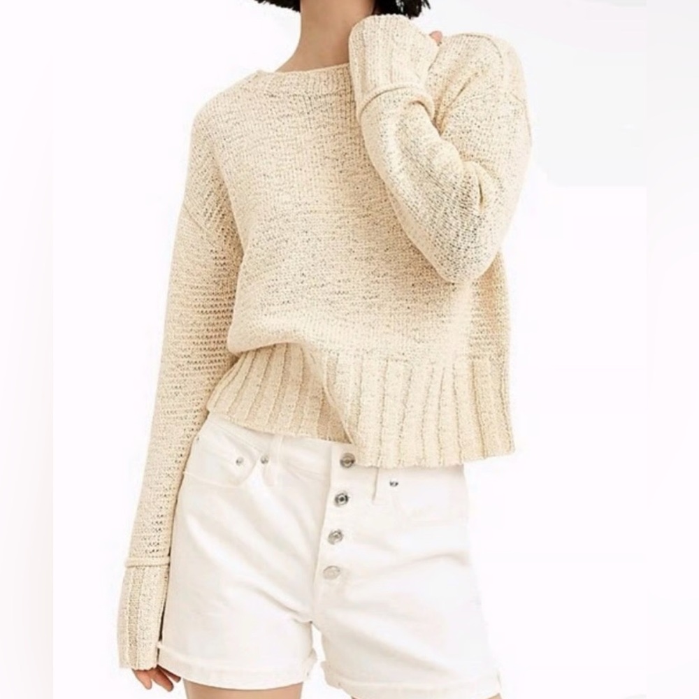 J. Crew textured cotton blend crewneck sweater w/ wide rib banding slouchy